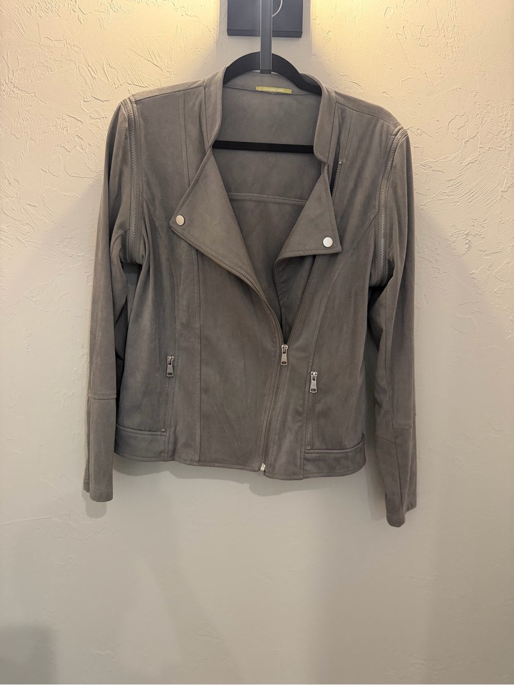 Gianni Bini Grey Suede Asymmetrical Moto Jacket